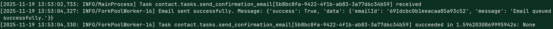 celery worker success log message printed in console