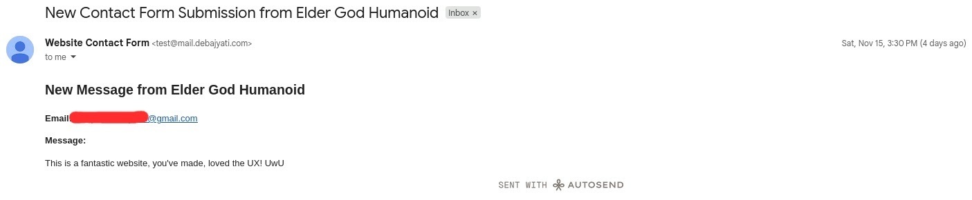 Email Received from Website Contact Form - Viewing in GMail