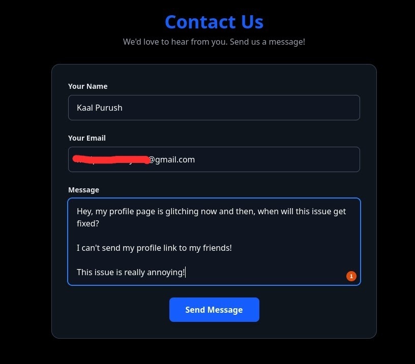 Sending a new message via the contact form