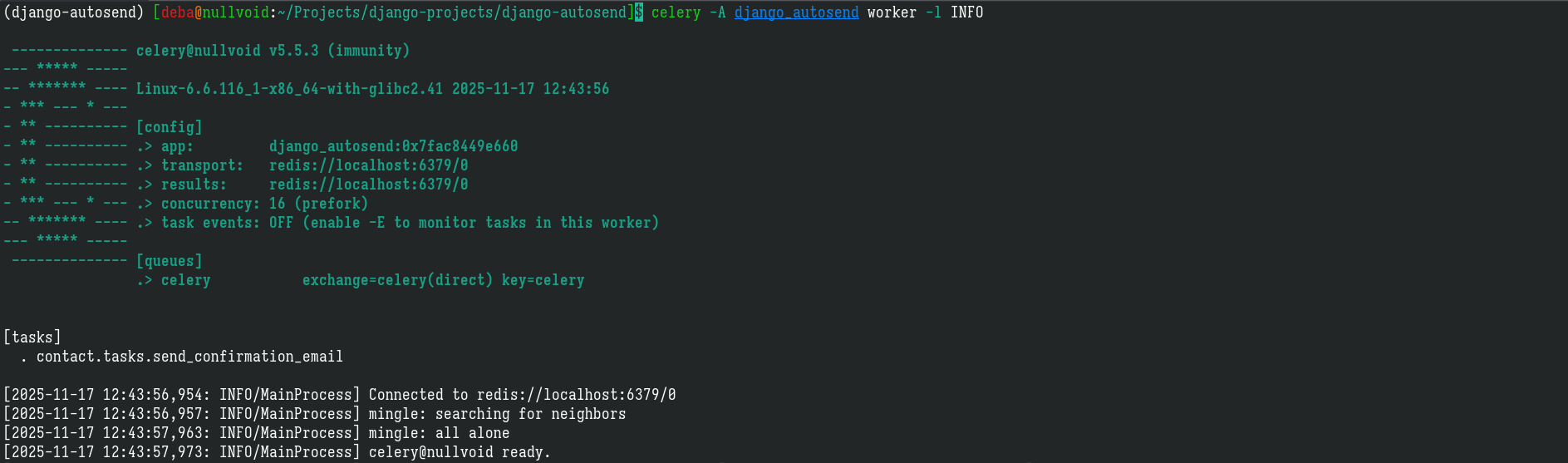 celery worker instance started